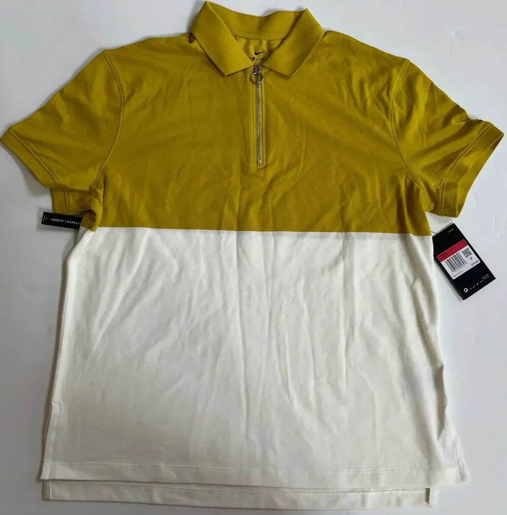 Nike Dri-Fit Yellow Women’s Golf Polo Shirt White Multi BV0186-393 Size L